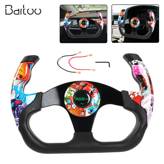 13inch/325mm Model U Plaid Graffiti Style Racing Steering Wheel w/ Horn Button