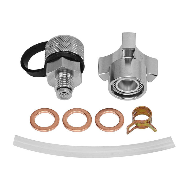 Quick Twist drain valve for M12-1.25 stainless steel drain hose accessories - no mess.
