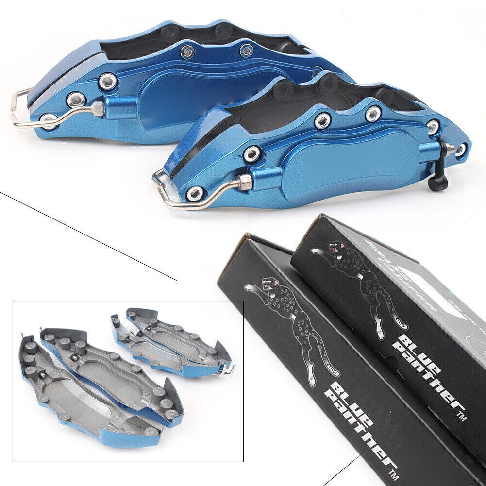 4x Universal 3D Car Metal Brake Caliper Covers Front & Rear Large+Medium Blue Q