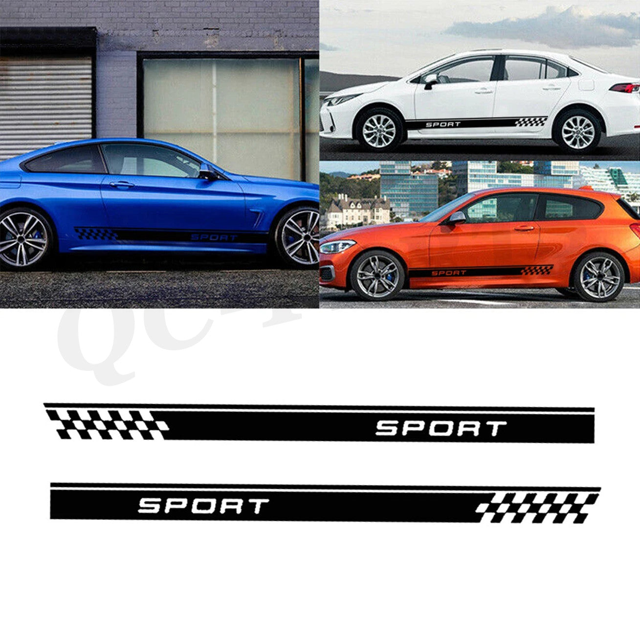 2-piece racing plaid side door fender stripe decals car accessories.