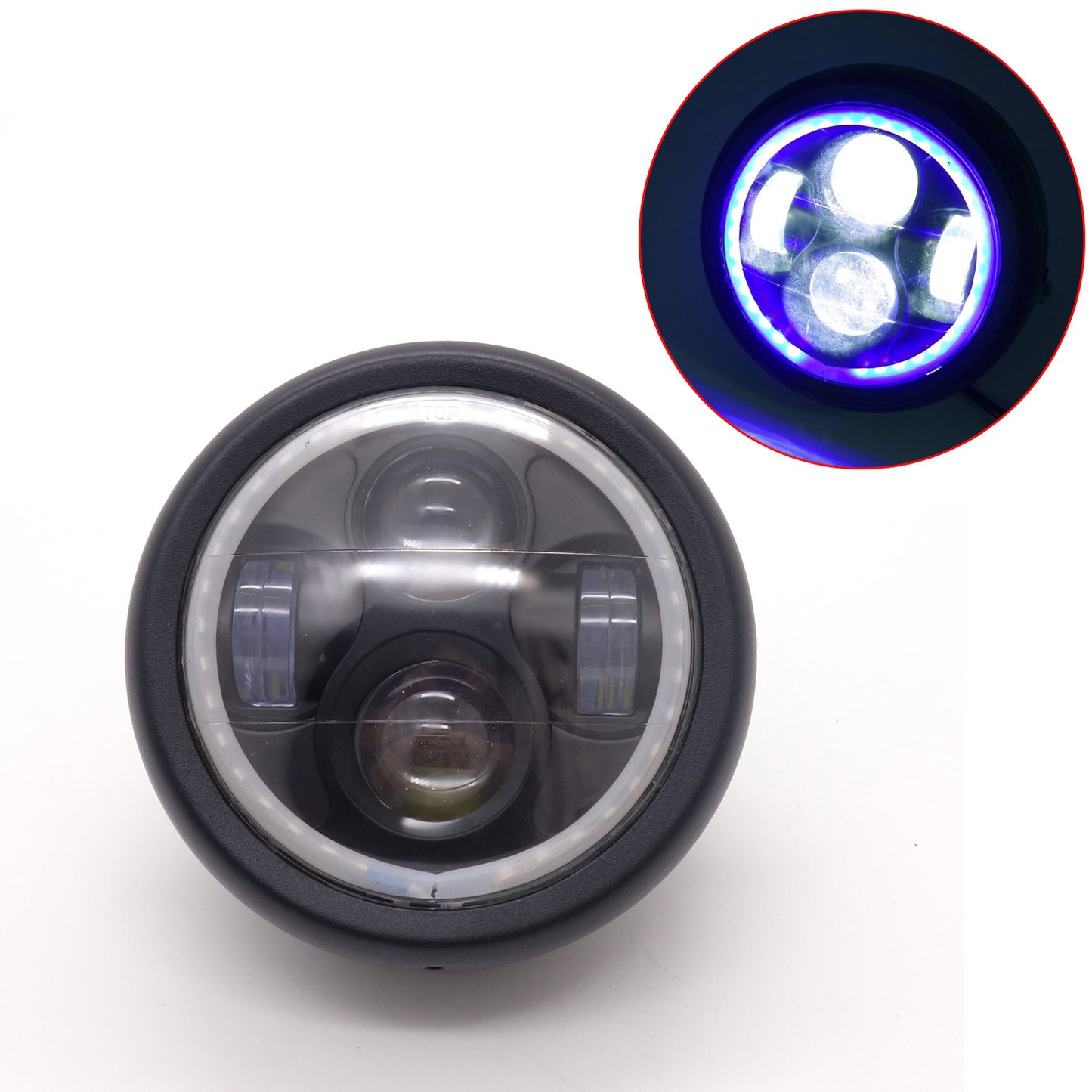 New Black Metal Blue Angel Eye LED Headlight for Harley Cafe Racer Custom Q