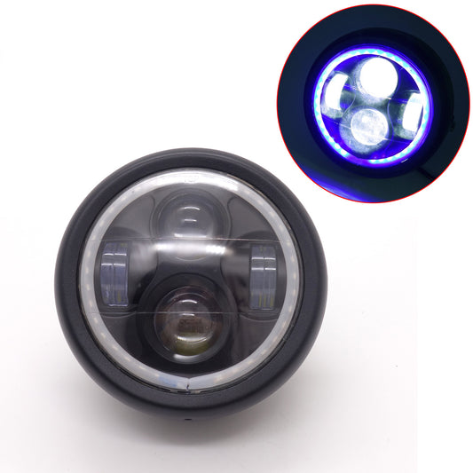 New Black Metal Blue Angel Eye LED Headlight for Harley Cafe Racer Custom Q