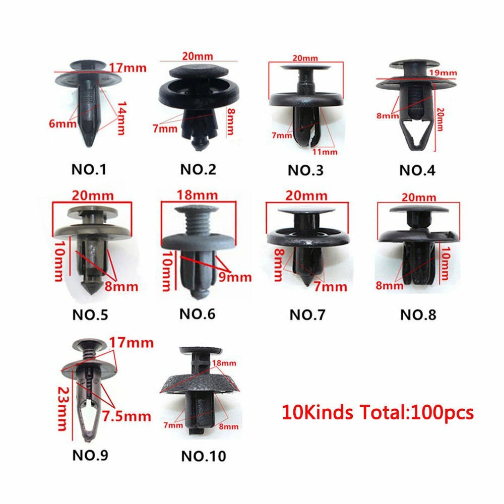 Set of 100 Trunk Screws Rivets Car Bumper Fender For Auto Plastic Fastener Clips