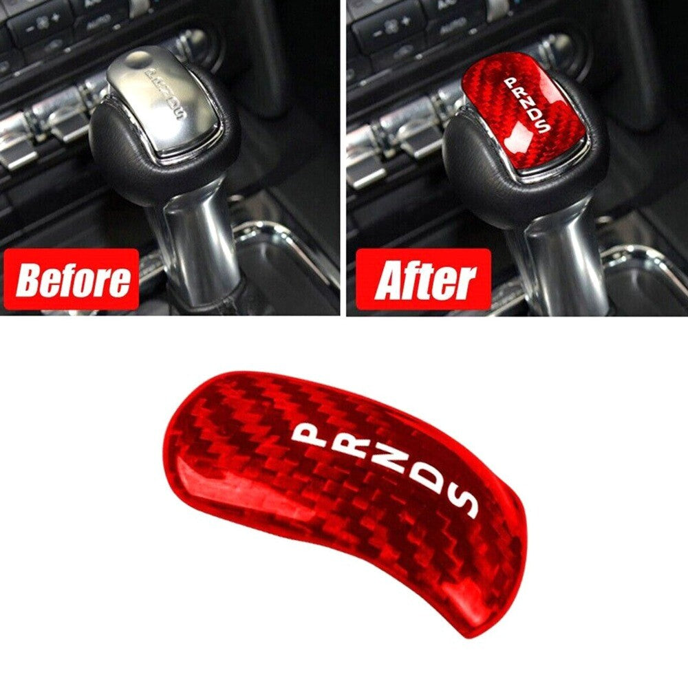 for Mustang 2015-2019 Red Carbon Fiber Car Gear Shift Head Knob Cover Trim n
