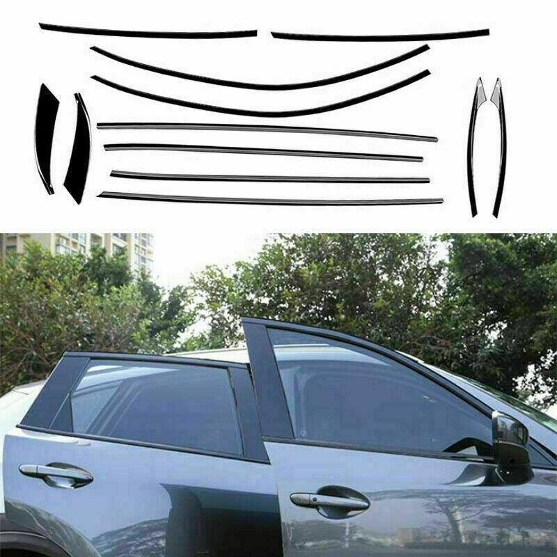 12Pcs for Mazda CX-5 2017-2021 Black Steel Window Strips Sill Molding Cover Trim