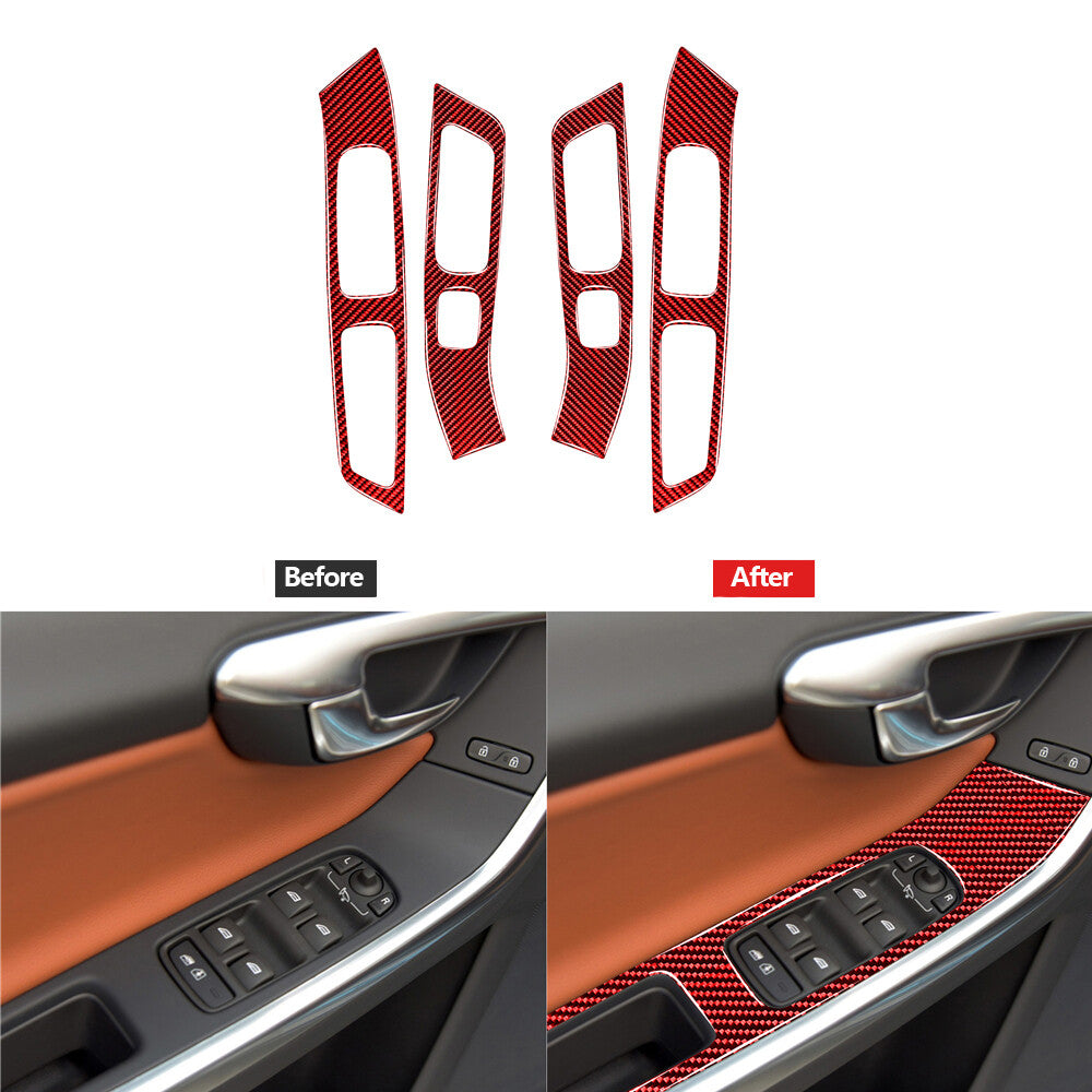 4X Red Carbon Fiber Interior Dashboard Strip Cover Trim for Mazda CX-9 2016-2022 v