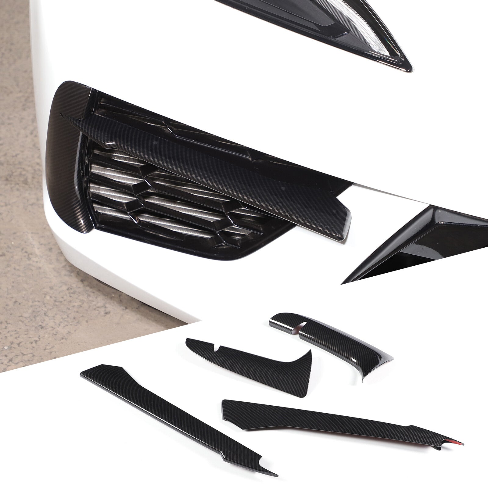 Carbon fiber ABS front bumper grille accent cover for Corvette C8 2020-23 n