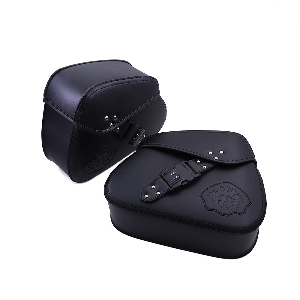 New Motorcycle Black PU Leather Password Lock Luggage Bags Saddlebags Saddle Bag Q