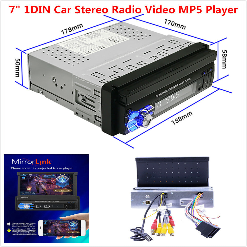 7 1DIN Car Stereo Radio, Video MP5 Player, GPS Bluetooth Retractable Screen Kit n
