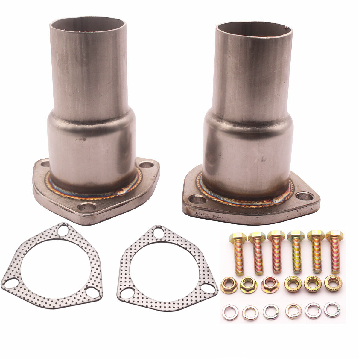 Stainless Ss Car HEADER EXHAUST COLLECTOR KIT 2.5 INLET 3-Bolt 2 OUTLET n