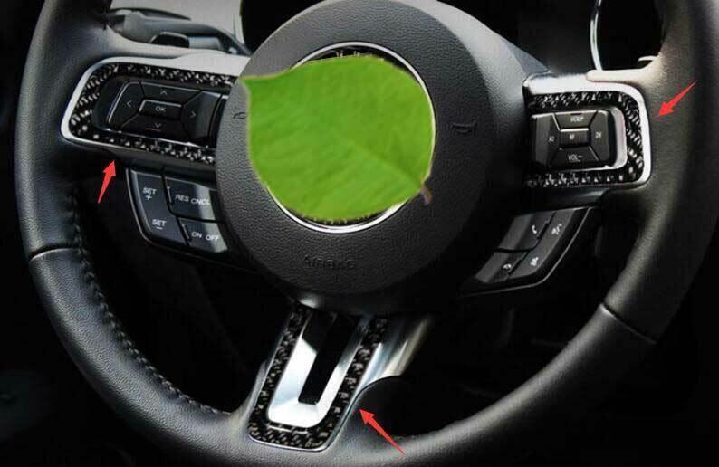 Fit for Ford for Mustang 2015-2022 Carbon Fiber Steering Wheel Cover Panel Trim 3PCS