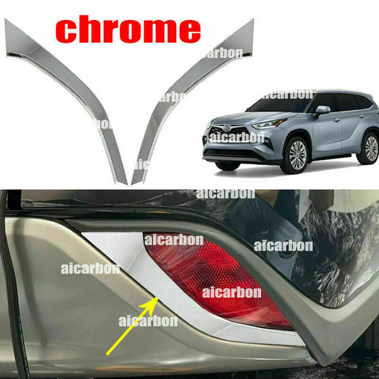 2X for Toyota Highlander 2020-2023 Chrome Rear Bumper Fog Light Lamp Trim Strips