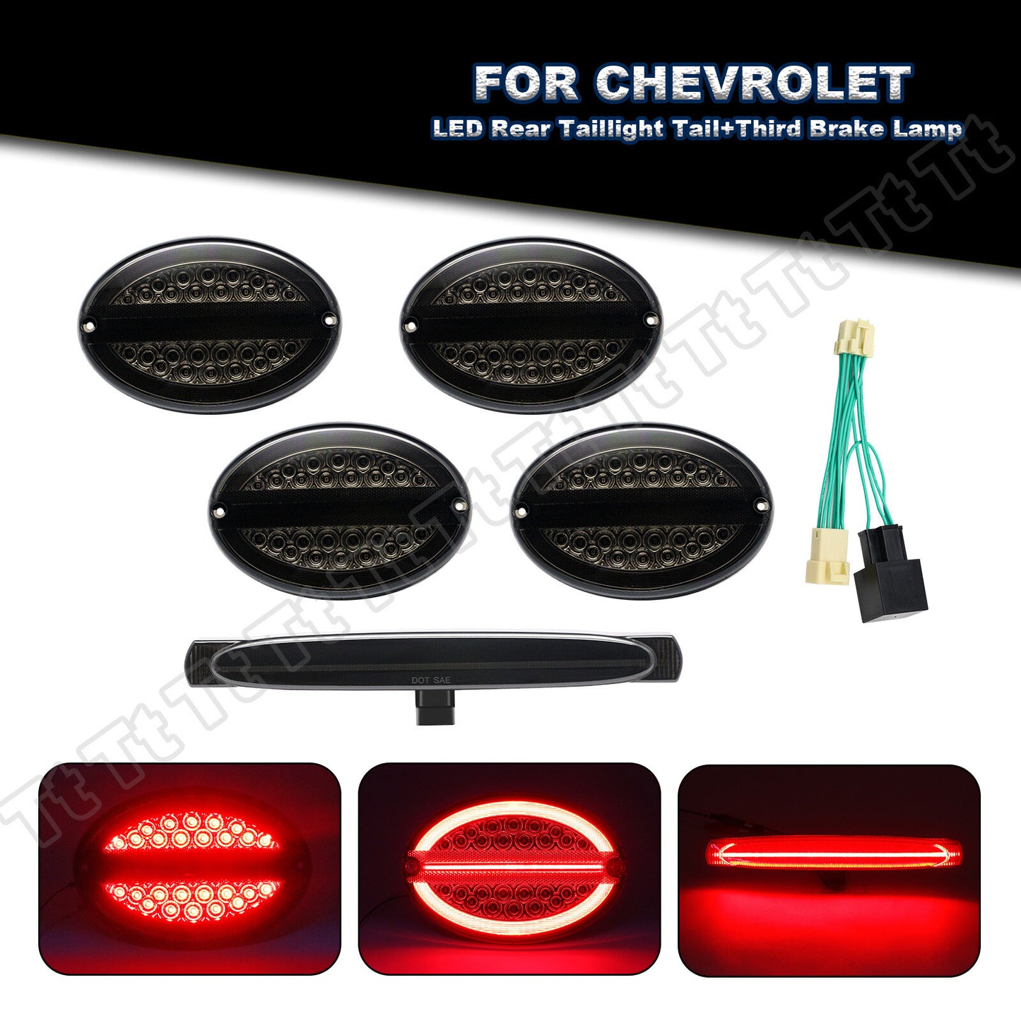 Applicable to 1997-2004 for Chevrolet for Corvette C5 smoked LED taillights and third brake light.