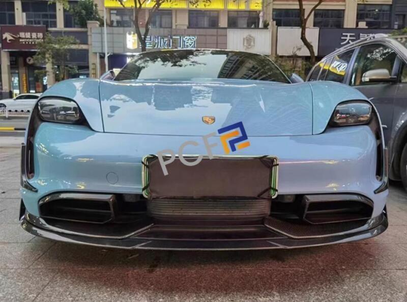 for Porsche for Taycan Real Carbon Fiber Front Bumper Lip Body Kit Spoiler 2019-2024