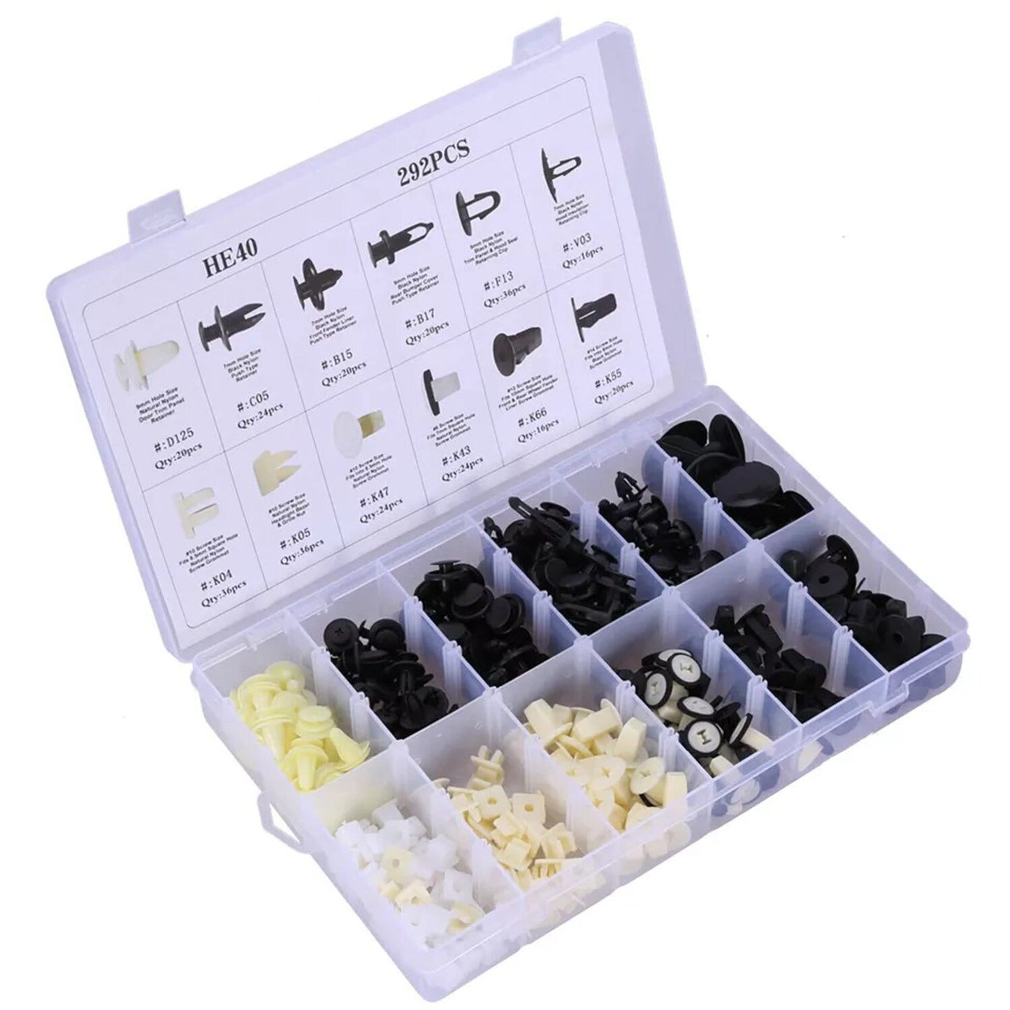 292x Fender Door Hood Bumper Trim Clip Body Retainer Assortment  1 Plastic Box