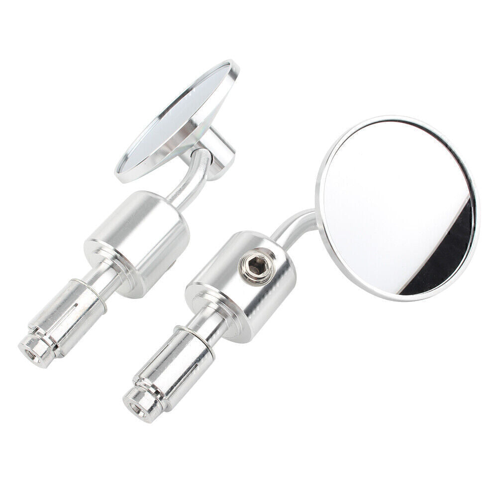 Pair CNC Round 7/8 Bar End Mirrors Rearview Side Silver For Universal Motorbike