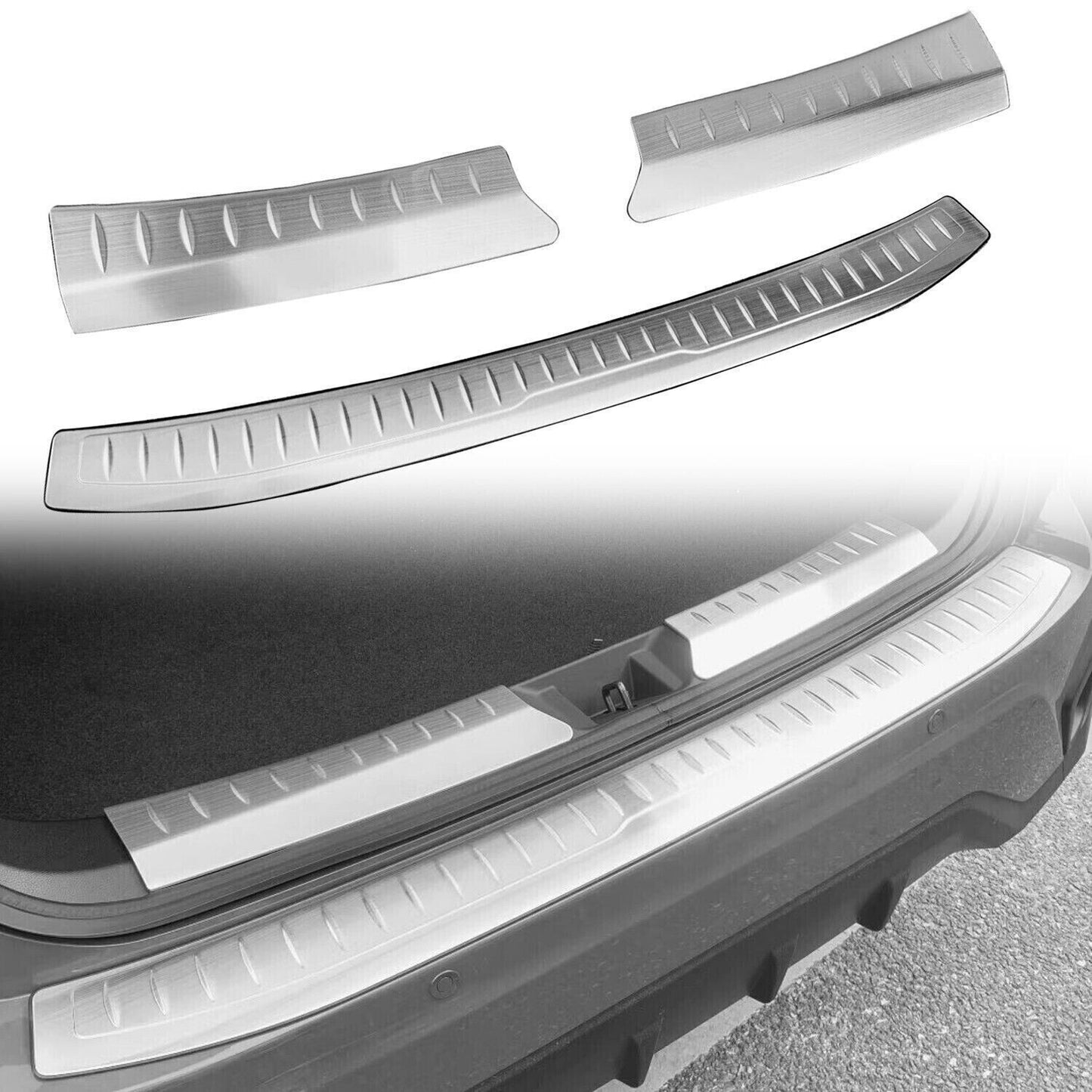Silver Inner&Outer Rear Bumper Protector Sill Plate Trim for Subaru Crosstrek 24 n