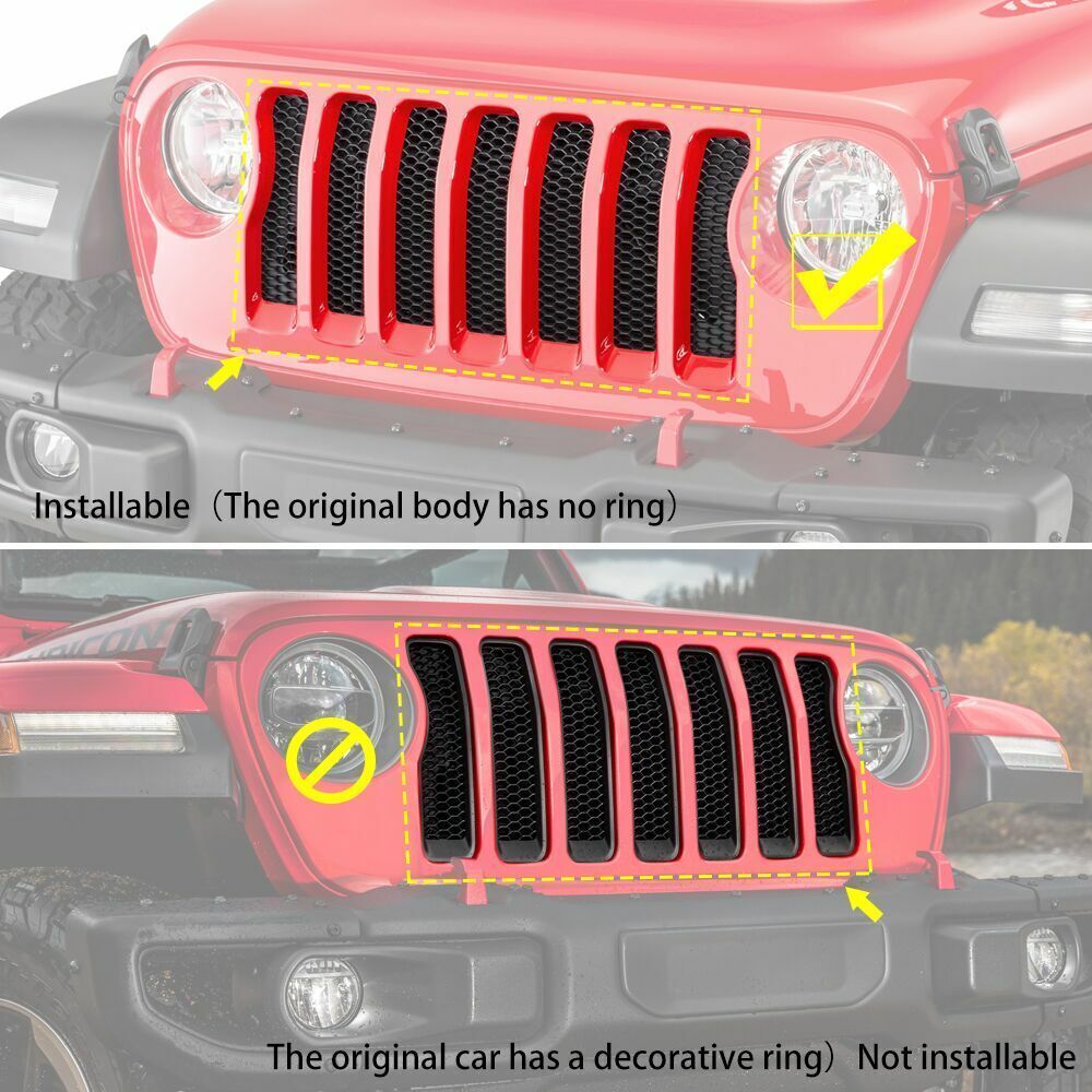 9pcs Front Headlight LampGrille Inserts Ring Cover Trim for Jeep for Wrangler JL18+