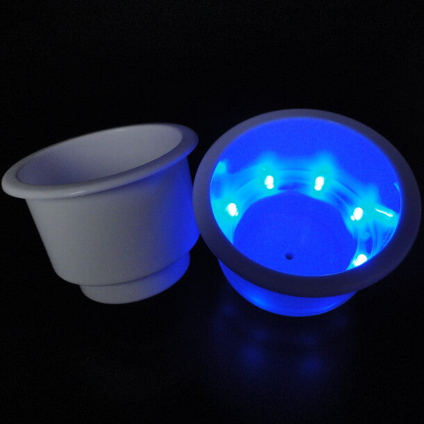 2¡ÁPlastic Cup Drink Holder W/8 LED Blue Light Marine Boat Car Truck Camper Parts v