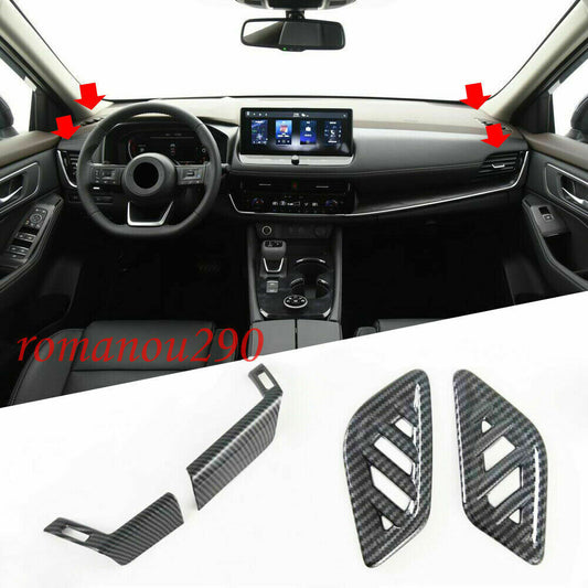 4X for Nissan Rogue 2021-2023 Carbon Fiber ABS Dashboard Air Outlet Cover Trim