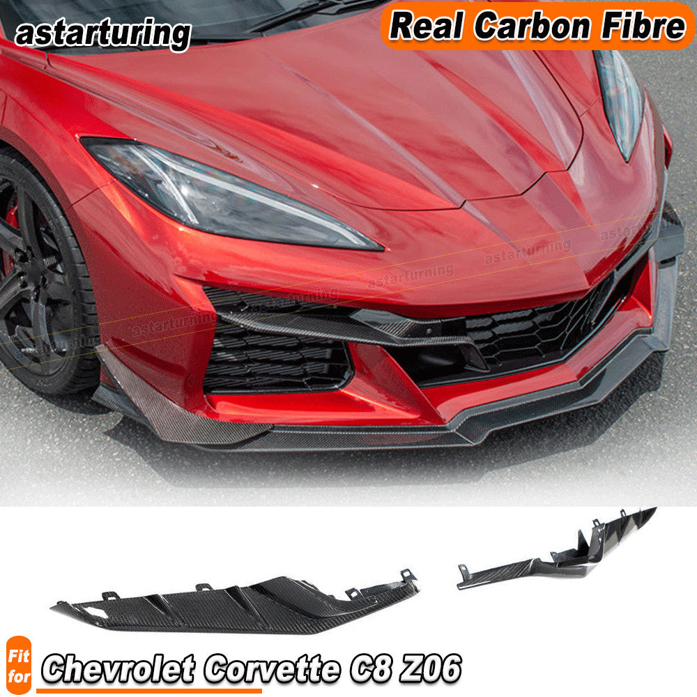 for Chevrolet for Corvette C8 Z06 20UP REAL CARBON Front Bumper Splitter Canards Fin