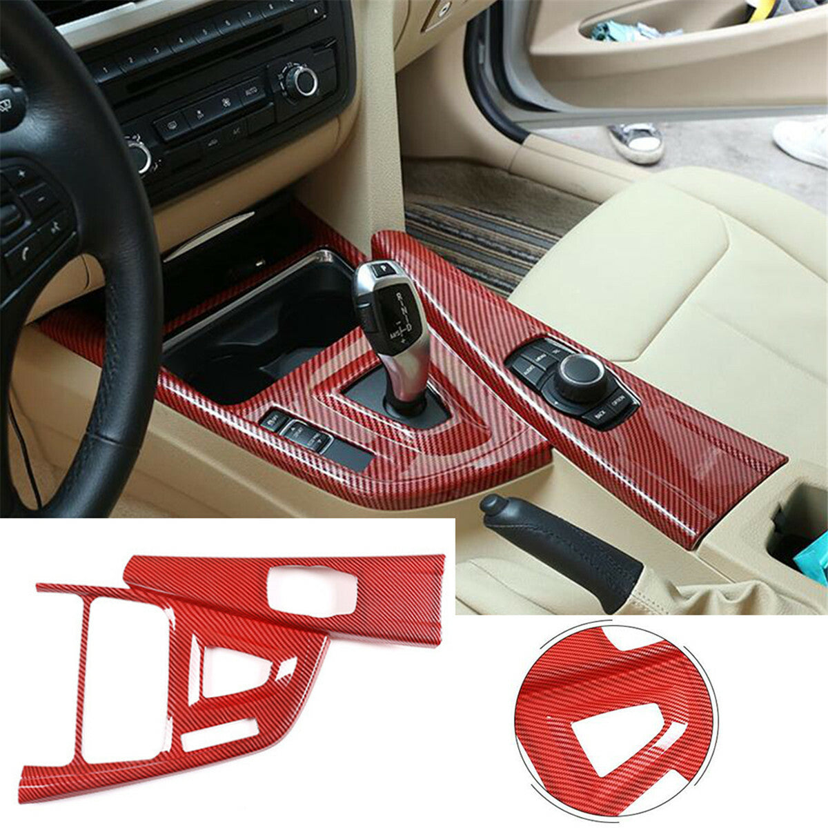 Red Carbon ABS Central Control Gear Shift Trim for BMW 3 4 Series F30 GT 2013-19