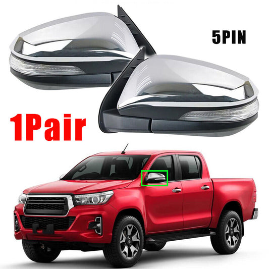 1Pair Side Door Mirror Rearview W/Turn Signal 5PIN For Hilux 2015-2020 v