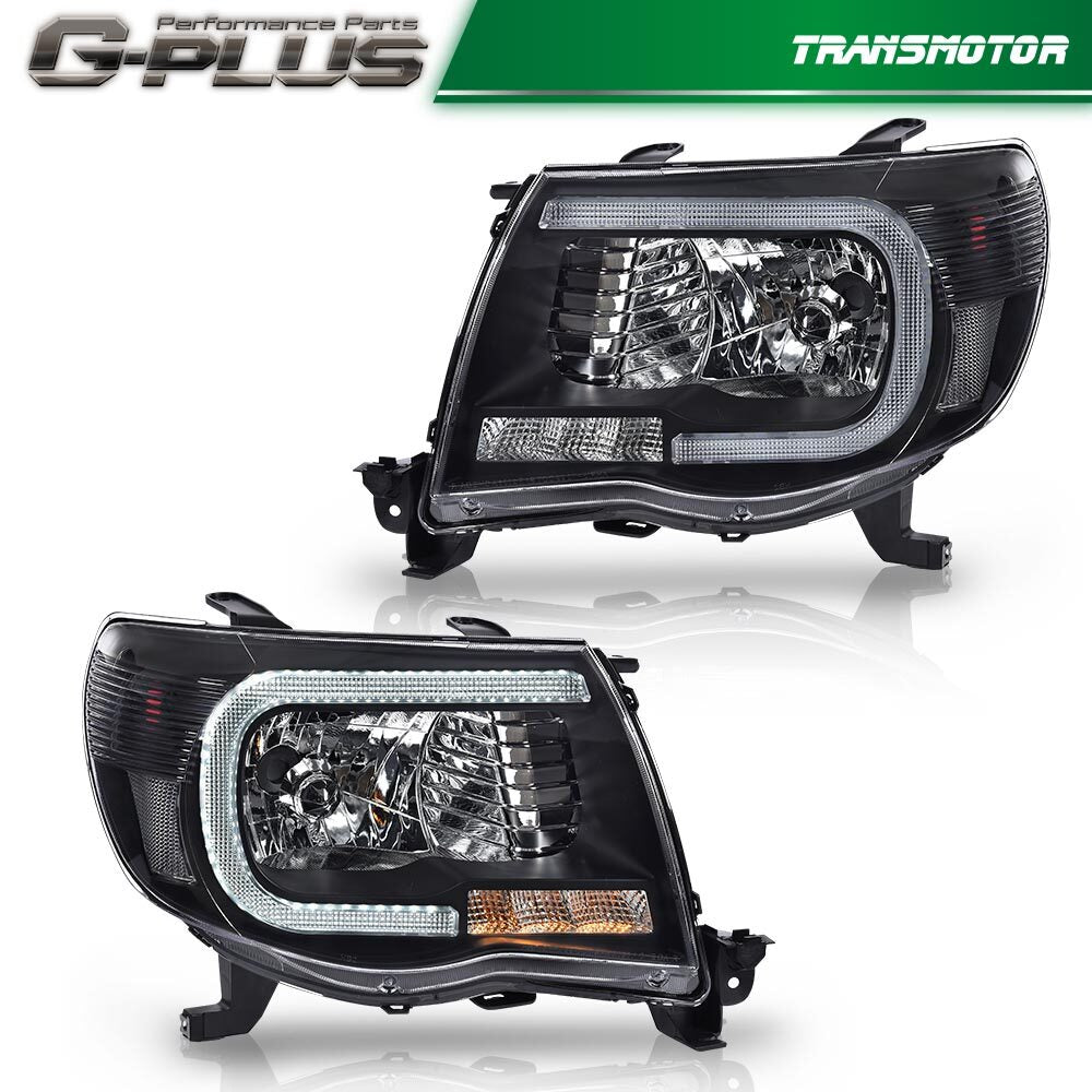 Fits 2005 - 2011 for Tacoma Clear LED Tube Headlights Black/Clear - v