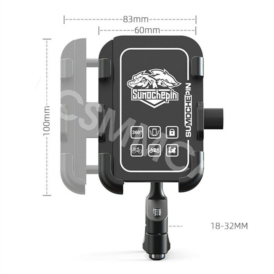 Motorcycle Cell phone Mount Holder with USB for Charger Handlebar Mirror Mount Black Q