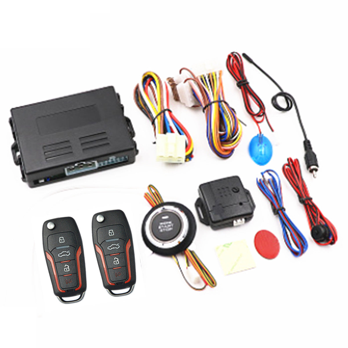 One-button start vibration alarm system remotely controls car engine start and stop. n