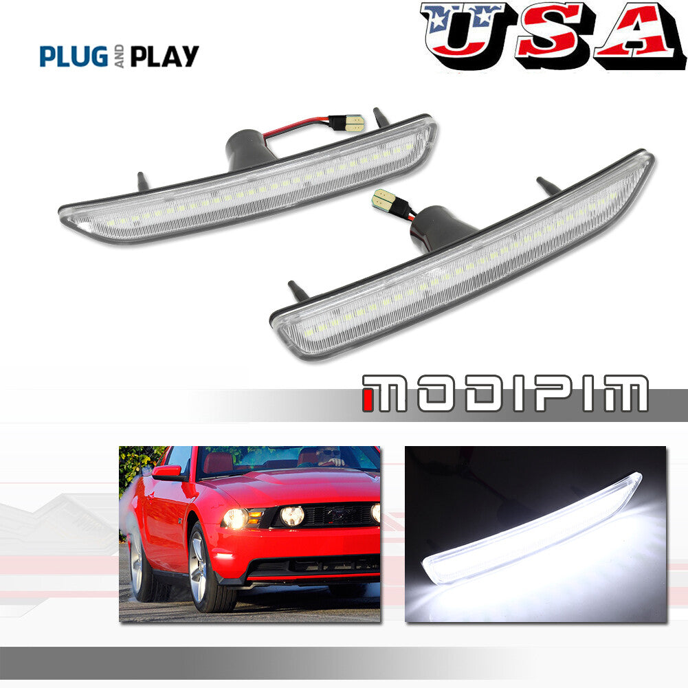 2 Pack Clear Lens White Front Side Marker Lights LED Lights for 2010-14 for Mustang - v