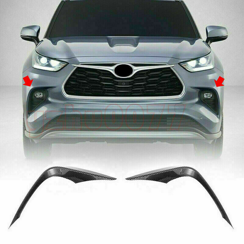 Carbon Fiber Front Fog Light Eyebrow Strips Trim for Toyota Highlander 2020-2023