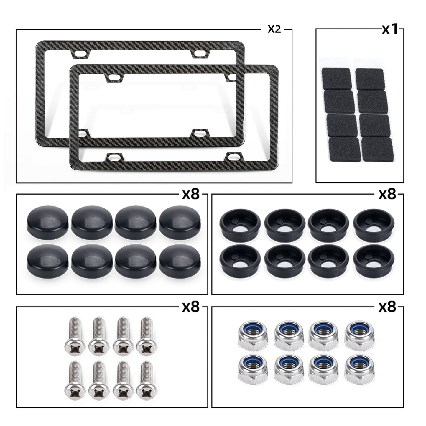 2PCS Real Carbon Fiber Finish 4 Holes Slim License Plate Frame w/UV Resistant Q