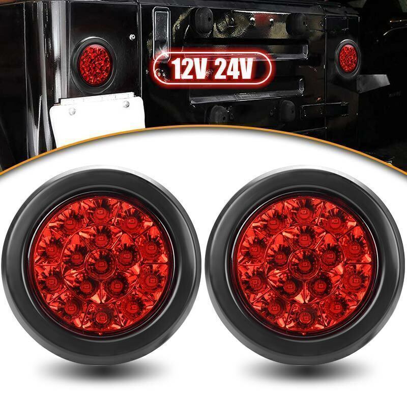 2X 4inch Round Red 16 LED Brake Stop Turn Signal Tail Light For Truck Trailer RV