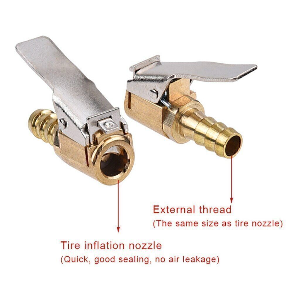 2x Car Tyre Wheel Tire Air Chuck Inflator Pump Valve Clip Connector Brass 8mm U