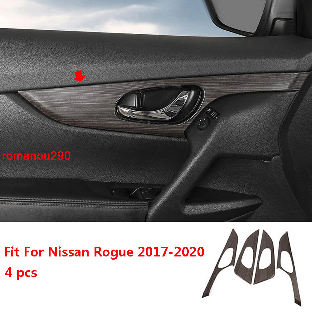 for Nissan Rogue 2017-2020 Wood Grain Look Interior Door Handle Benel Cover Trim