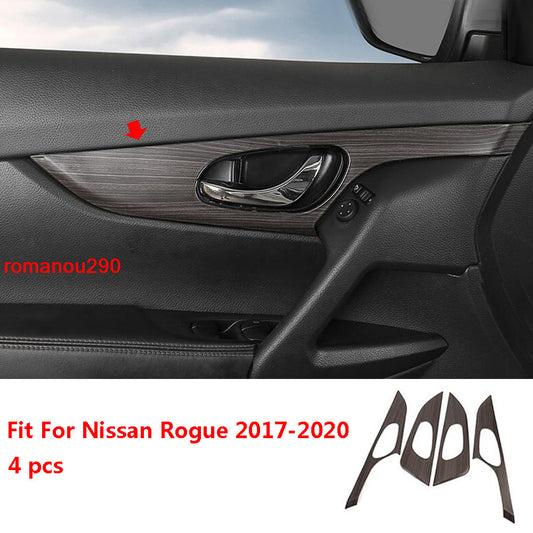 for Nissan Rogue 2017-2020 Wood Grain Look Interior Door Handle Benel Cover Trim