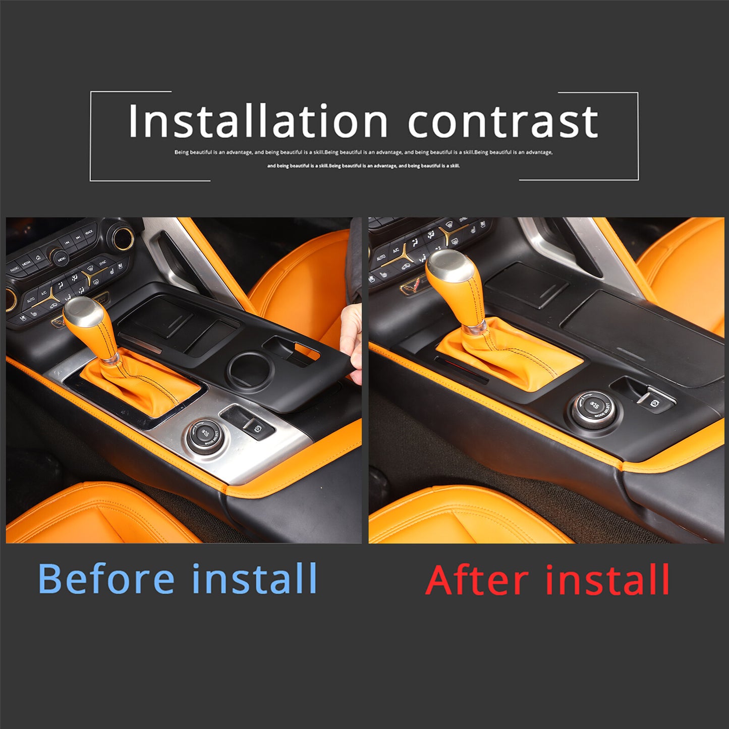 Matte black gear shift knob cover and trim frame suitable for Corvette C7 2014-19- n