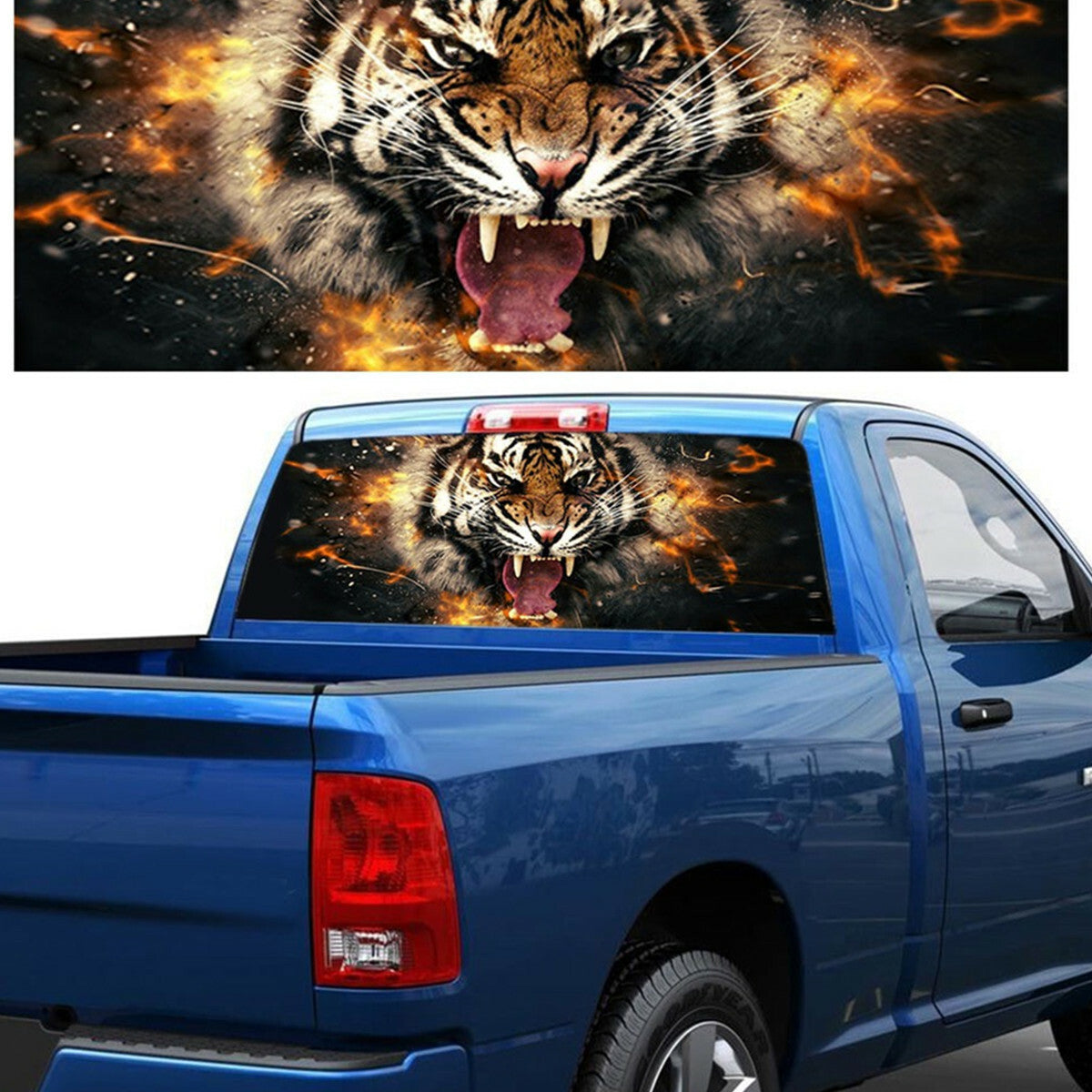 Flame Tiger Graphics Car Truck Pickup Rear Window Perforated Sticker Vinyl Decal