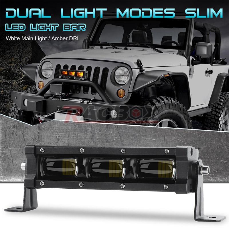 8 inch Slim LED Work Light Bar 6D Driving White Amber DRL Fog Offroad SUV Truck