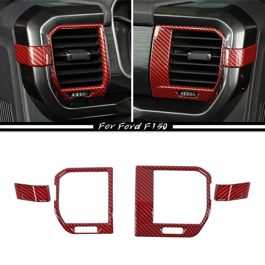 Suitable for 21-23 for Ford F150 Red Carbon Fiber Interior Dashboard Side Vent Cover Trim
