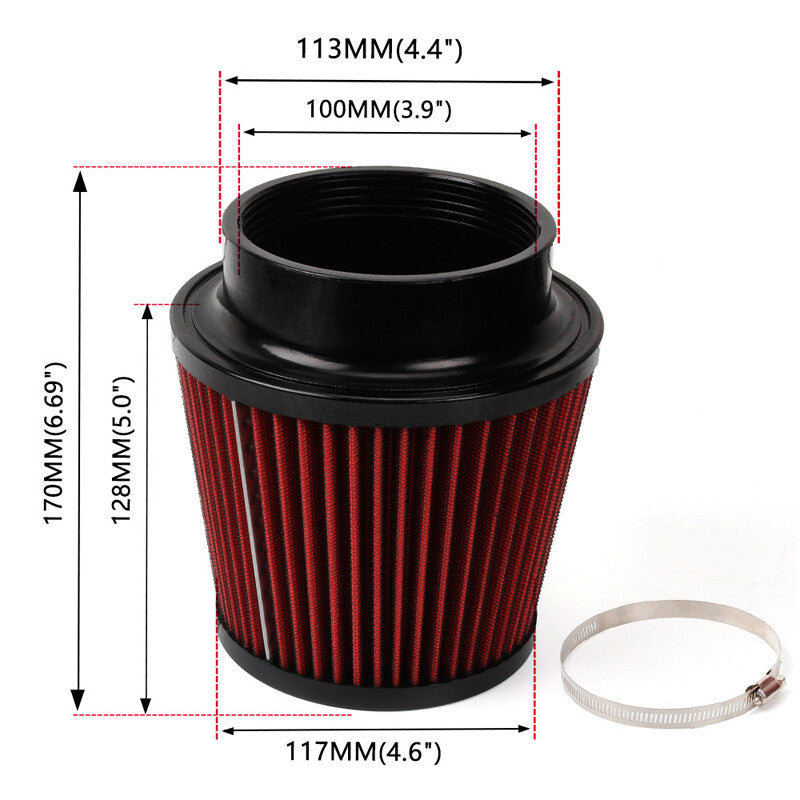 4 High Flow Inlet Cleaner Dry Filter Cold Air Intake Cone Replacement Red US v