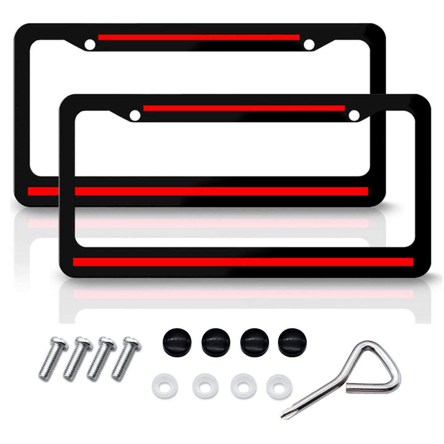 2-Piece Red Thread Metal Truck Car License Plate Frame Firefighter Cover for EMT Men - n