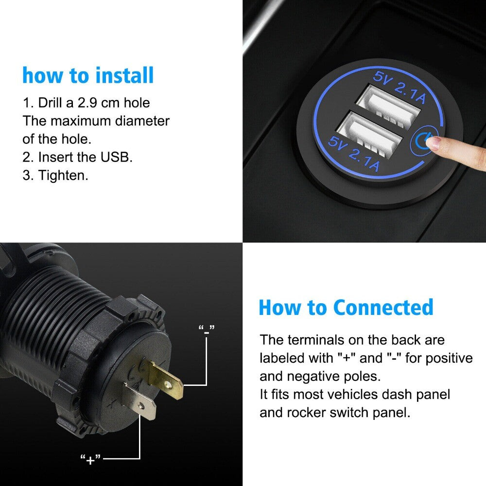 Touch Switch Car Cigarette Lighter Socket Dual-USB-Port Charger Power Outlet ABS n
