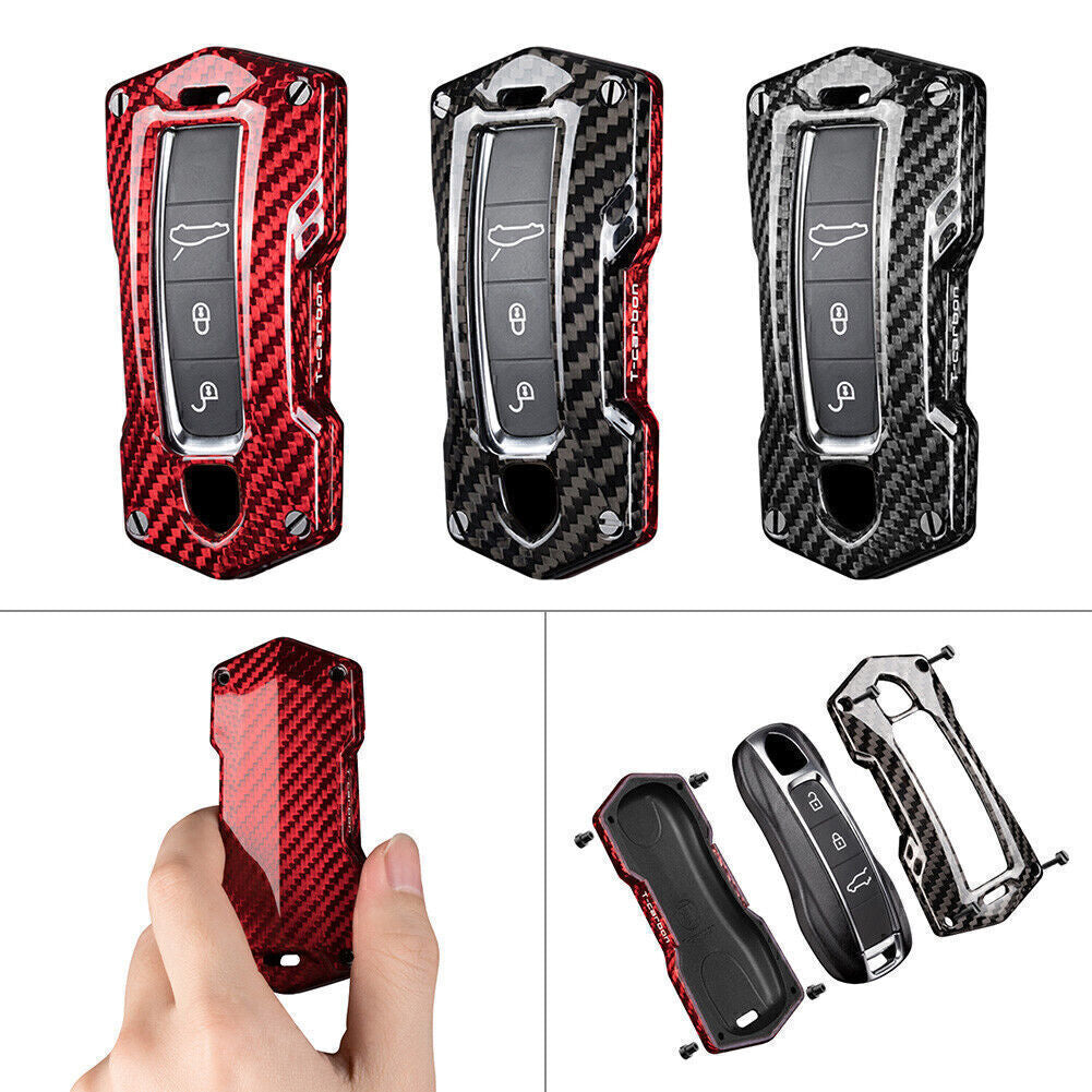 For 2017-2018 for Porsche for Cayenne for Panamera Carbon Fiber Style Car Key Fob Case Cover Q
