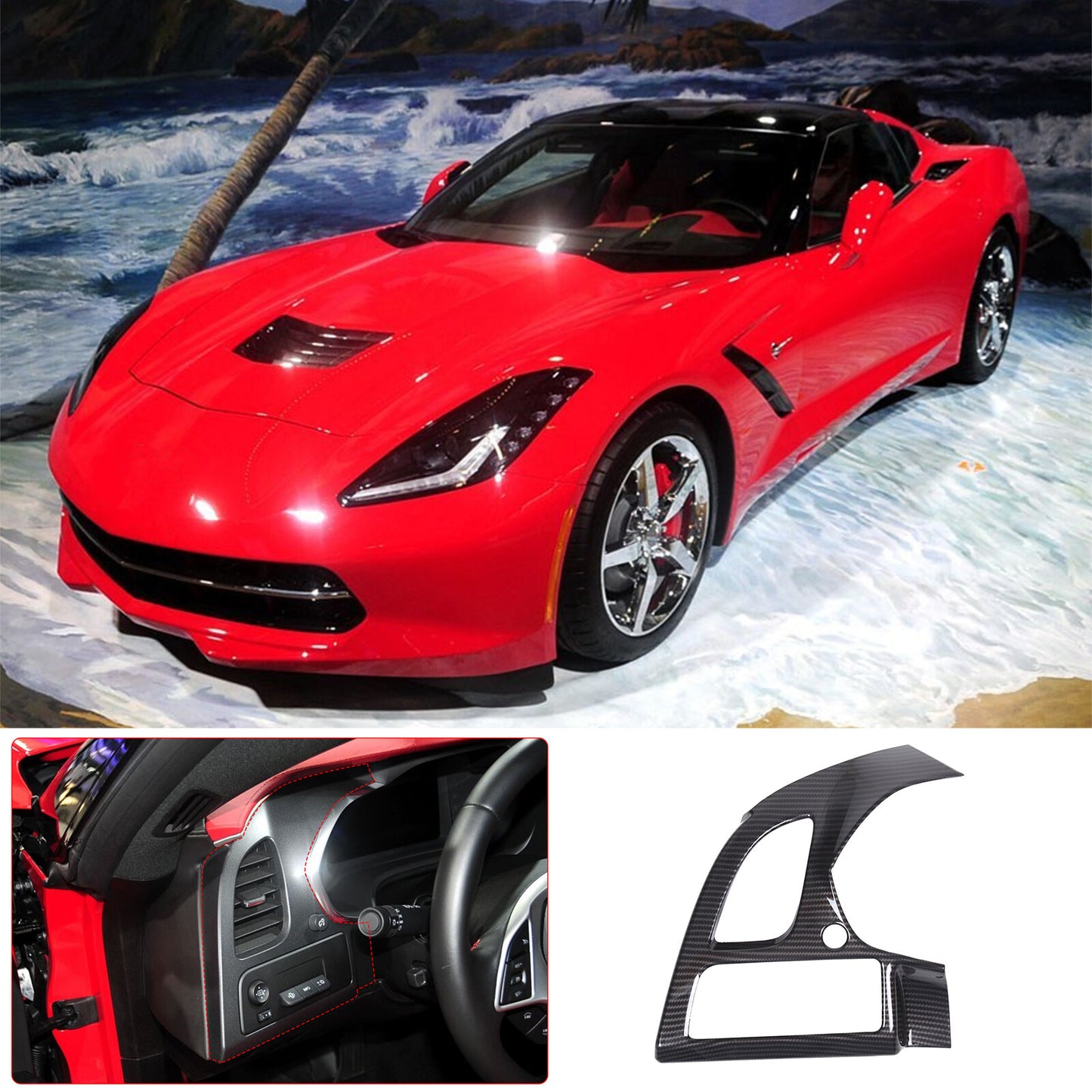 3-Piece Front Passenger Center Control Armrest Panel Trim for Corvette C7 2014-19- v