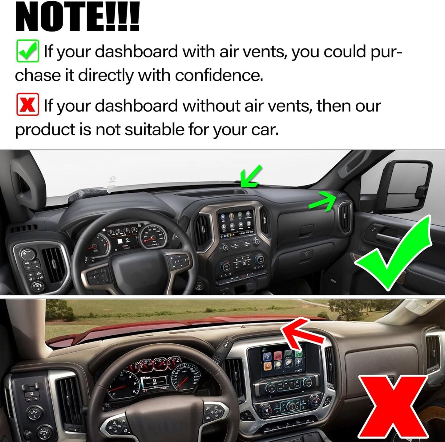 DASHBOARD MAT Black Dashboard Cover for 2019-2022 Silverado 1500 2500 HD 3500HD- n