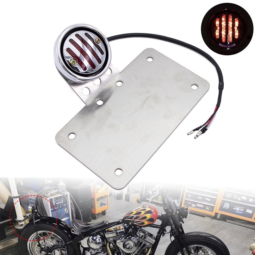 Grill Tail Brake Light License Plate Mount Bracket For Chopper Bobber Cruisers Q