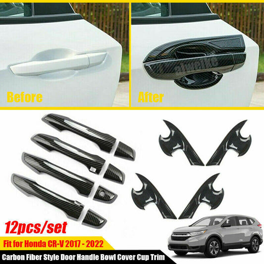 for Honda CR-V CRV 2017-2022 Carbon Fiber Look Door Handle Bowl Cover Trim 12Pcs