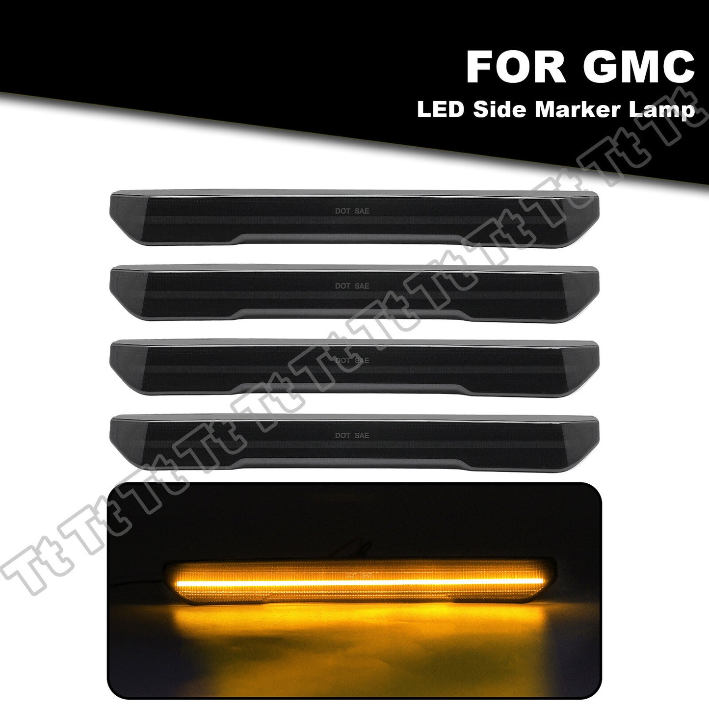 4pcs LED Front and Rear Side Marker Lights for 2020 - 2024 for GMC for Sierra 2500 3500 HD Smoked - v